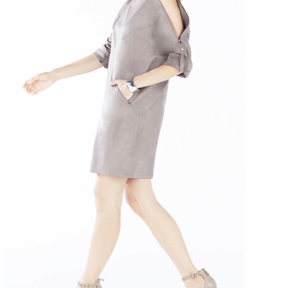 BCBG Yana Zip-Shoulder Faux-Leather Dress - Picture 2 of 7